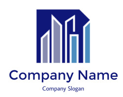 Abstract logo of a building in blue and gray colors