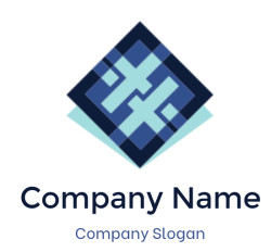 Abstract geometric pattern with interlocking blue shapes on a square background.