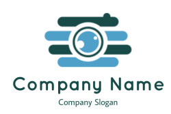 Abstract circular eye logo with blue and green stripes