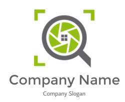 Icon of a camera shutter lens combined with a magnifying glass.