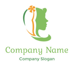 Abstract green and orange silhouette logo with a floral design.