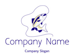 Abstract illustration of a fish with blue line art against a transparent background.