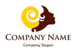 Aries zodiac symbol featuring a spiral design with a face silhouette in yellow and brown.