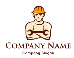 Construction logo worker with wrench arms