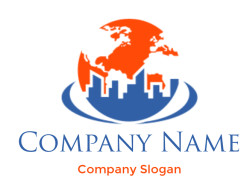 Travel logo cityscape in globe ellipse