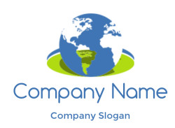 Abstract illustration of a blue globe with green continents.