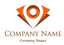 Abstract geometric eye logo in orange and brown colors.