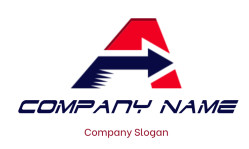 Abstract logo featuring a red geometric shape with a blue arrow.