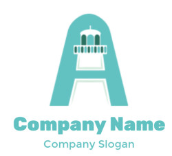 Letter A logo symbol lighthouse incorporated in A