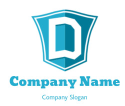 Logo featuring a blue shield with the letter D at the center.