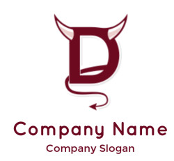 Stylized letter D logo with devil horns and tail in red and black tones.