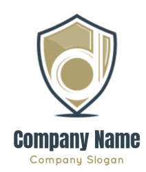 Stylized letter D on a beige and black shield logo design.