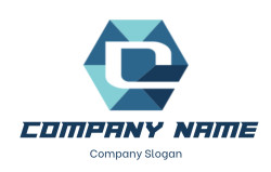 A 3D geometric logo with a hexagon shape and blue tones.