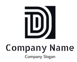 Stylized logo with a letter D in black design.