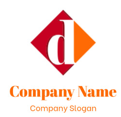 Stylized letter 'd' with a red diamond and orange triangle background.