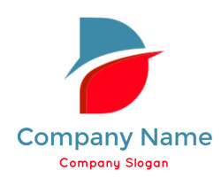 Abstract logo design featuring intersecting blue and red shapes.