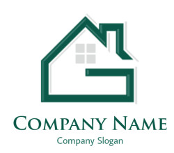 Logo featuring a minimalist green outline of a house with a window.