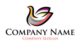 Abstract and colorful bird logo featuring a stylized design with vibrant colors.