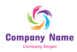Colorful spiral brushstroke logo with vibrant colors.
