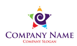 Colorful abstract spiral star logo with vibrant geometric shapes.