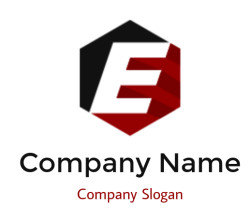 Modern geometric logo with the letter E in black, red, and white.