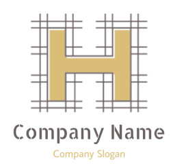 Bold letter H on a grid-patterned background in a minimalist geometric style.