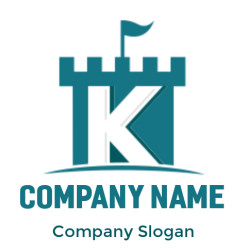 A stylized castle logo featuring the letter K with a flag on top.