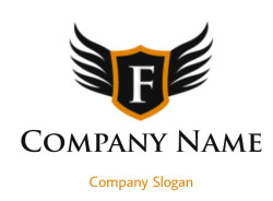 Black and orange winged shield logo featuring the letter 'F'.