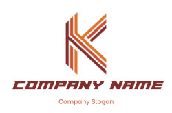 Abstract geometric logo with orange and brown angular lines.
