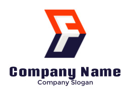 A 3D geometric logo featuring the letter F in contrasting orange and blue colors.