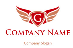 Red and gold winged crest emblem featuring the letter G.