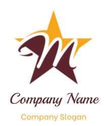 A stylized letter M overlaid on an orange star.