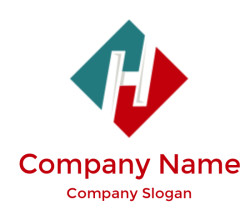 Abstract geometric logo with teal and red sections and a 3D effect.