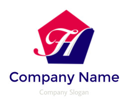Stylized letter H logo with a red and blue pentagonal background.