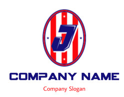 Oval logo with a stylized blue letter J on red and white vertical stripes.