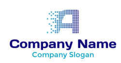 Pixelated design of the letter 'A' in varying shades of blue.