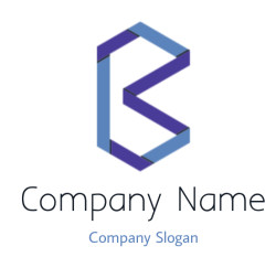 3D geometric design forming the letter B in blue and purple.