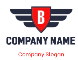 Logo with a bold red shield featuring the letter B and stylized dark wings extending from it.