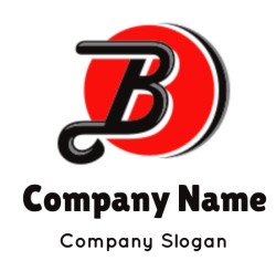 A bold black letter B over a red circle logo design.