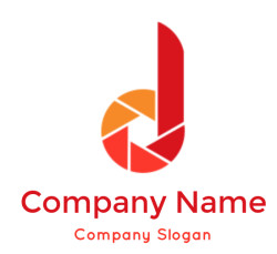 Abstract geometric logo with red and orange colors.