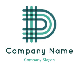 Abstract geometric logo featuring the letter D in teal color.