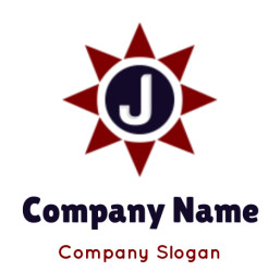A maroon starburst logo featuring a central dark navy circle with the letter J.