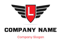 Red shield emblem with black wings and the letter L in the center.