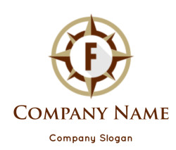 Brown and beige compass rose icon featuring the letter F.