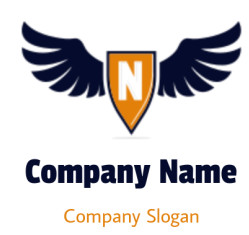 A winged emblem with an orange shield featuring the letter N and black wings.