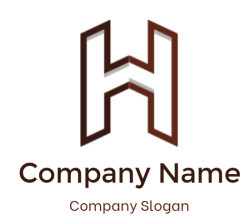3D stylized letter H logo design in brown tones.