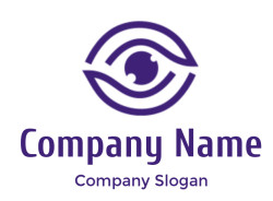 Stylized purple eye icon with abstract design elements.
