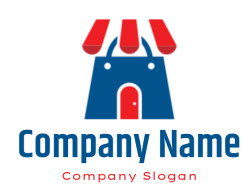 Icon of a store in red and blue with a simple, stylized design.