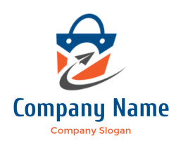 Logo featuring a shopping bag with an arrow design