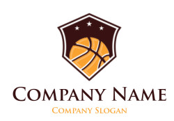 A basketball logo featuring a shield design with stars.